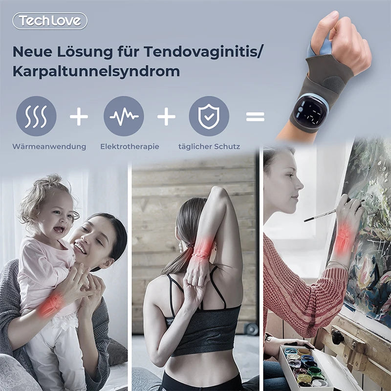 Heating Massage Hand Pad Wrap Brace Splint for Carpal Tunnel Relief Support for Right & Left Hand Men & Women